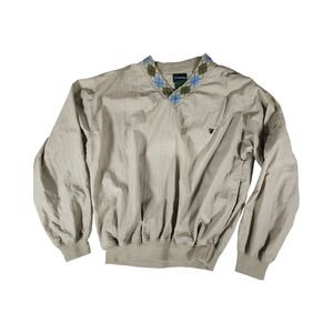Catalina Mens Vintage V-Neck Golf Windbreaker Tan Argyle Trim Small Pullover